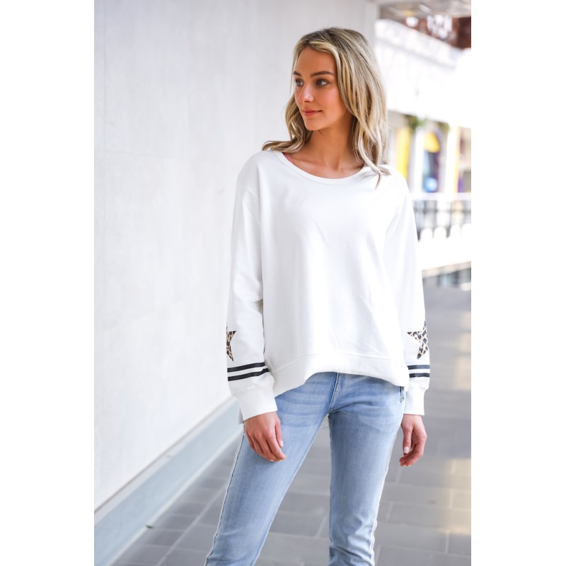 3rd Story Oxford leopard star sleeve sweater - White 3rd Story Oxford leopard star sleeve sweater - White