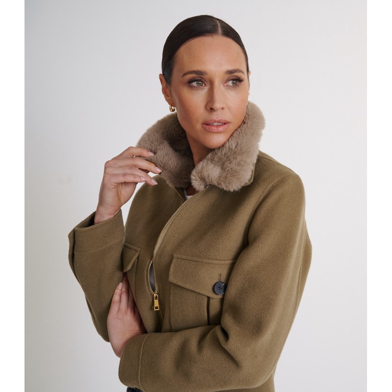 Birds Of A Feather Lucia Wool Cropped Jacket - Khaki