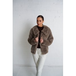 Birds Of A Feather  Leola Faux Fur Knit Jacket - Mushroom