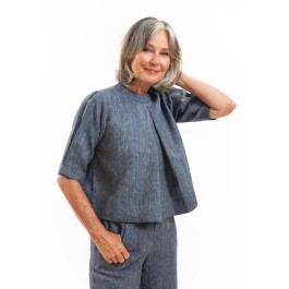 EVASSUNDAY  - Loretta Top - Navy pinstripe 