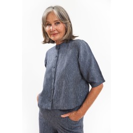EVASSUNDAY  - Loretta Top - Navy pinstripe 