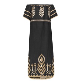 Greek Archaic Kori Long Feather Strapless Dress - Black / gold