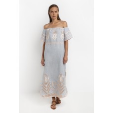 Greek Archaic Kori Long Feather Strapless Dress - light grey and pink