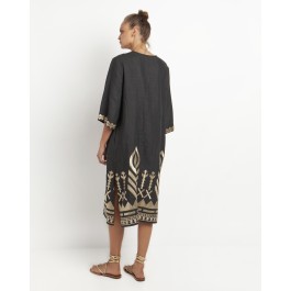 Greek Archaic Kori Feather Chevron Dress - Charcoal and Gold