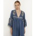 Greek Archaic Kori Long Feather Bell Sleeve - Indigo and Gold