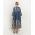 Greek Archaic Kori Long Feather Bell Sleeve - Indigo and Gold