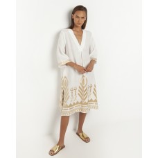 Greek Archaic Kori Feather Chevron Dress - White / Gold 