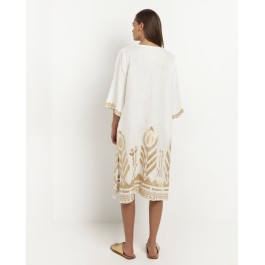 Greek Archaic Kori Feather Chevron Dress - White / Gold 