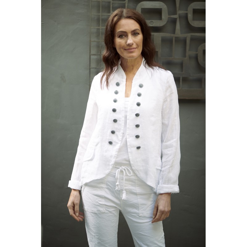 Italian Military Style Linen Jacket - White Italian Military Style Linen Jacket - White
