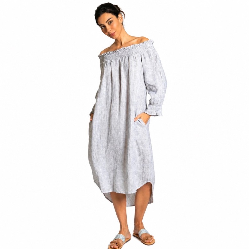 La Luna Lifestyle - linen Sardinia stripe smock dress
