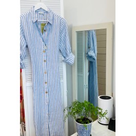 Linseed Designs Laura dress in sky blue and white stripe