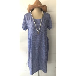 Linseed Designs Molly Dress navy blue and white micro check