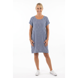 Linseed Designs Molly Dress navy blue and white micro check