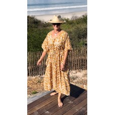 Lissie Lulu Callala Kaftan dress -  Ochre and white 