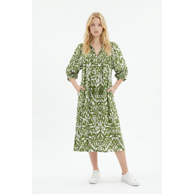 Lissie Lulu  Culburra  dress in forest green /white