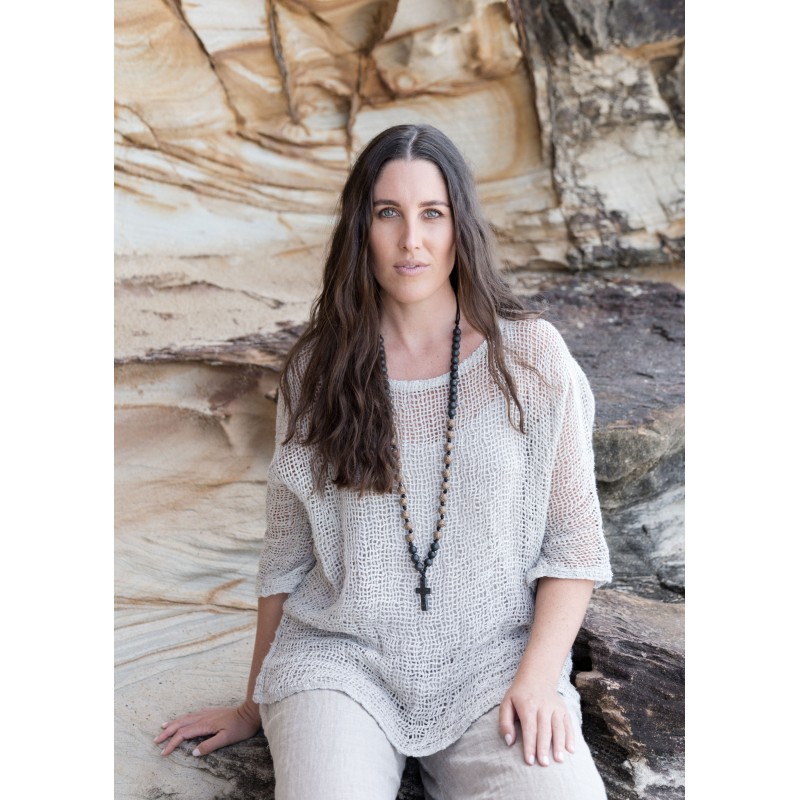 Beaded necklace with black cross - sustainable jewellery