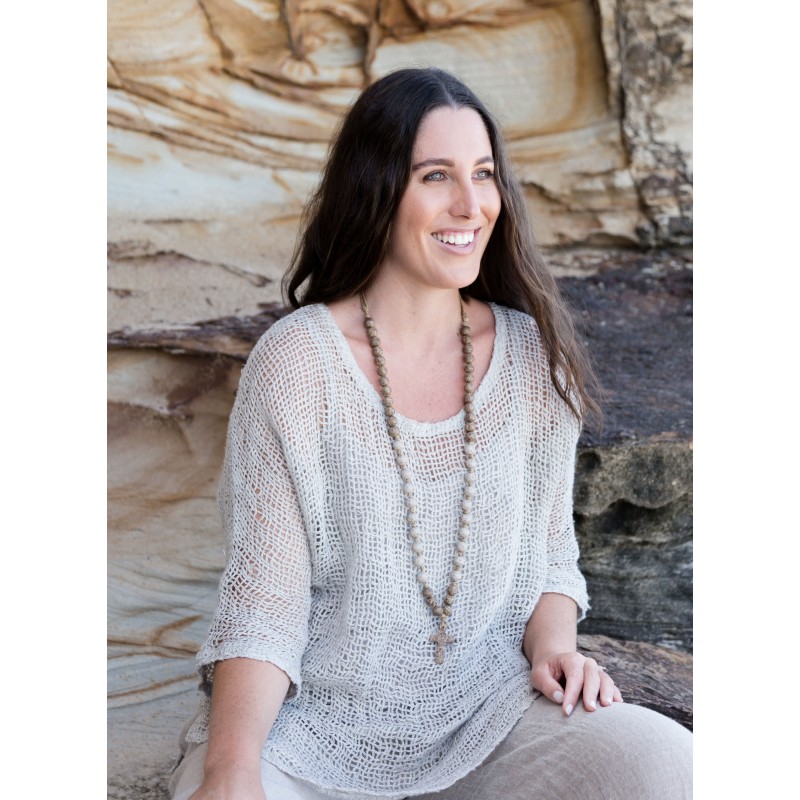 Beaded necklace with natural cross - sustainable jewellery