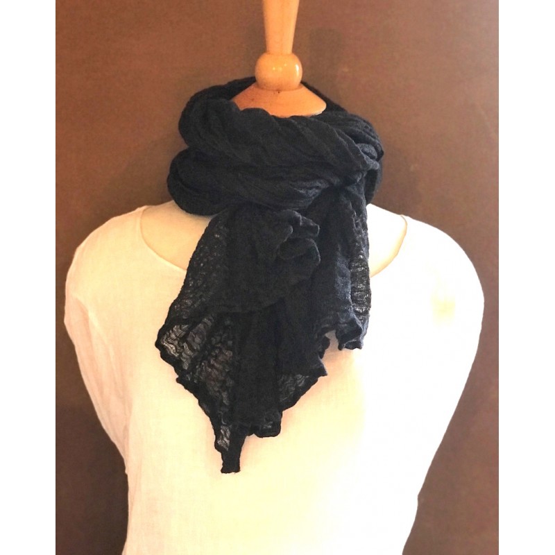 Linseed Designs - Black - hand loomed linen gauze scarf Linseed Designs - Black - hand loomed linen gauze scarf