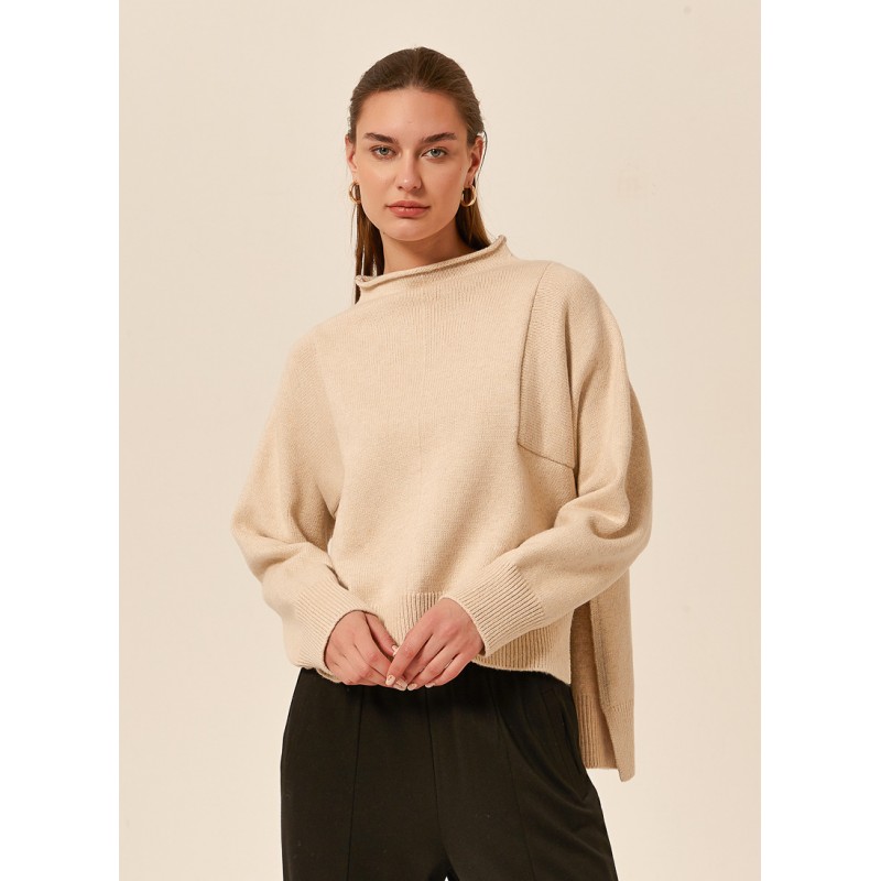 Tirelli high neck relaxed fit cotton blend jumper - cream Tirelli high neck relaxed fit cotton blend jumper - cream