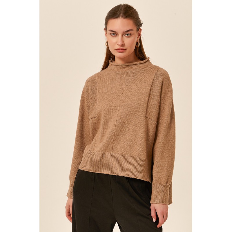 Tirelli high neck relaxed fit cotton blend jumper - coffee Tirelli high neck relaxed fit cotton blend jumper - coffee