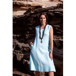 Linseed Designs aqua linen Victoria midi dress 
