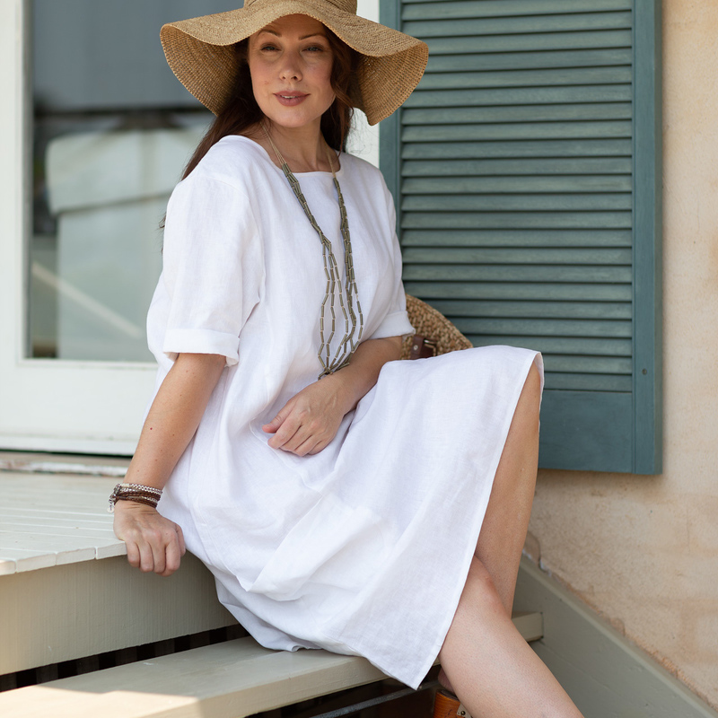Ashley Linen Dress - WHITE Ashley Linen Dress - WHITE