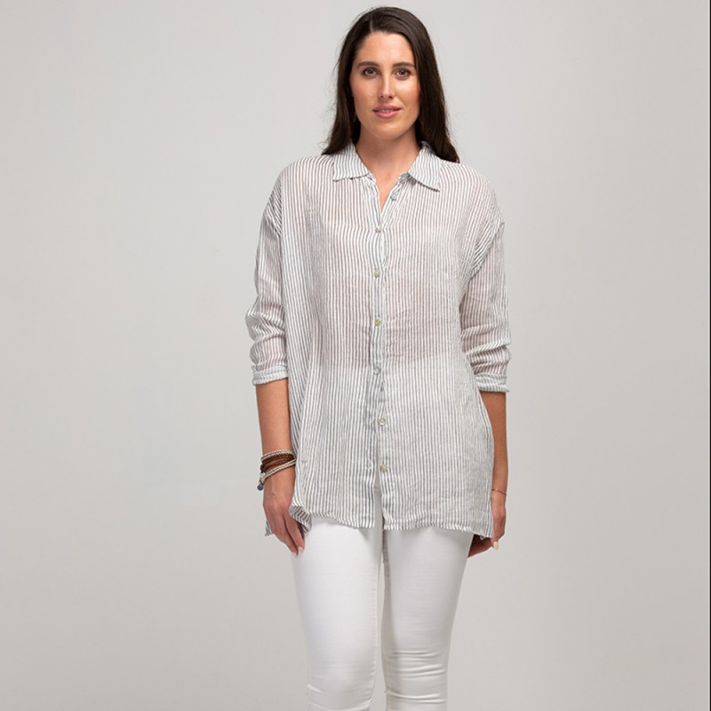 Harper Striped Linen shirt - White/black pin stripe Harper Striped Linen shirt - White/black pin stripe